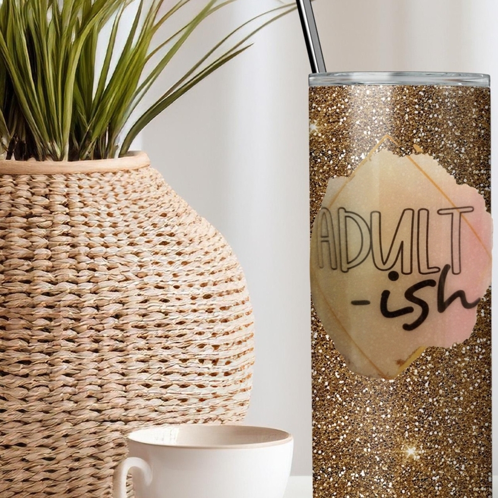 Hogg | Gold Glitter "Adult-ish" Skinnt Tumbler -NIB